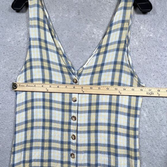 Urban Outfitters Jumpsuit Womens S Yellow Blue Plaid Button Through Wide Leg - Picture 8 of 12